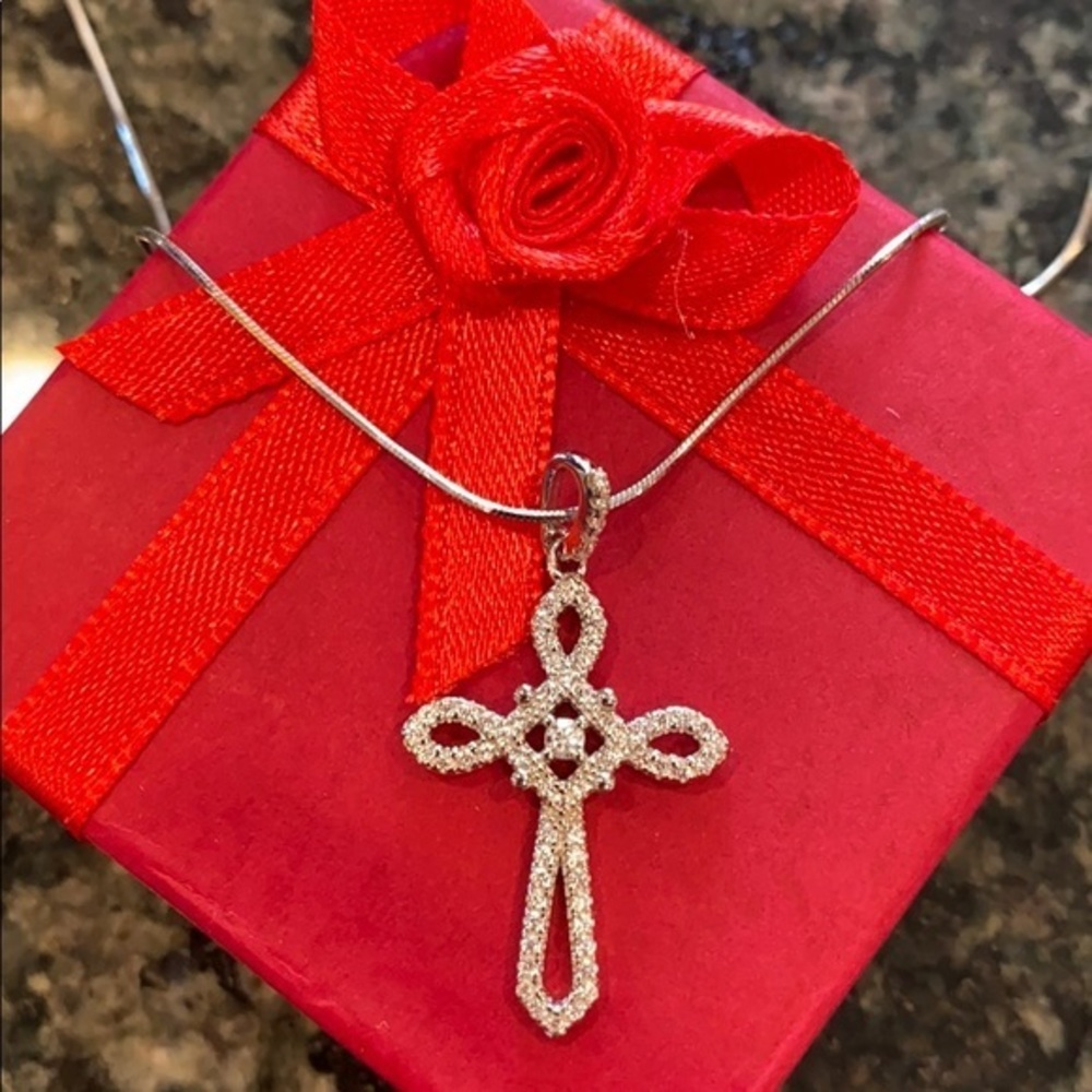 Sterling silver Cross CZ Necklace 2pc 16” inches